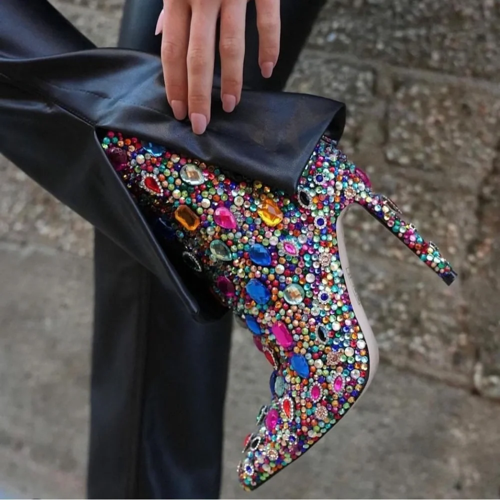 AZALEA WANG Diamond Blinged Stiletto Rhinestone Cocktail Bootie